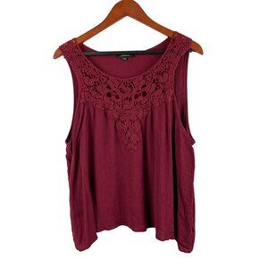 Ambiance Womens Burgundy Sleeveless Crochet Top 2XL